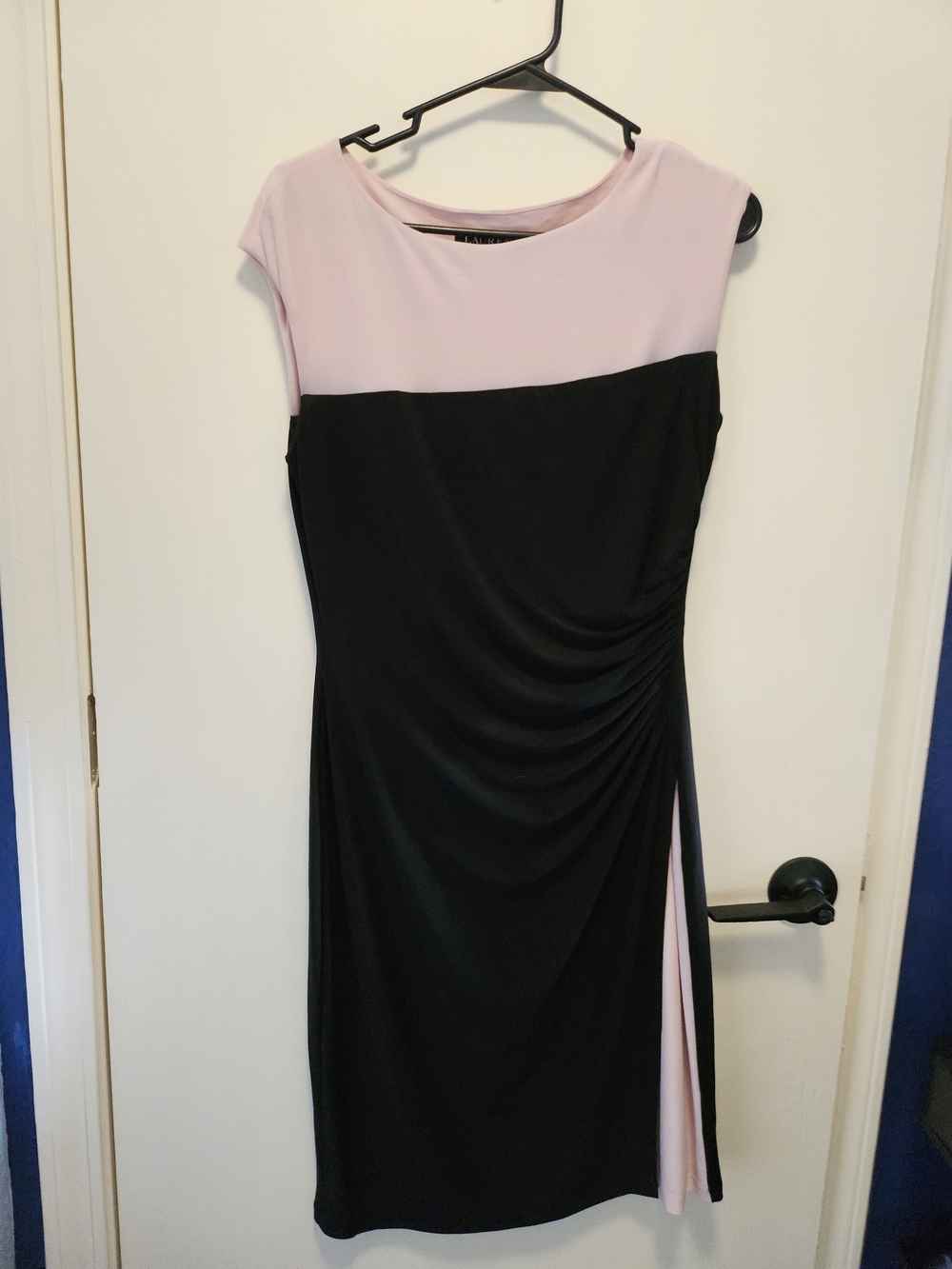 Ralph Lauren Pink and Black Colorblock Midi Dress